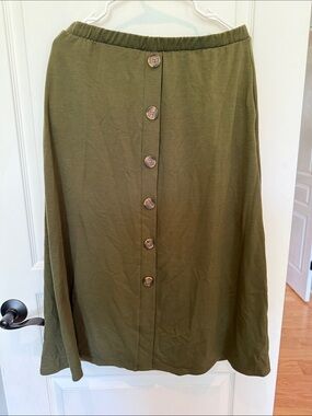 Olive Button-Front A-Line Skirt